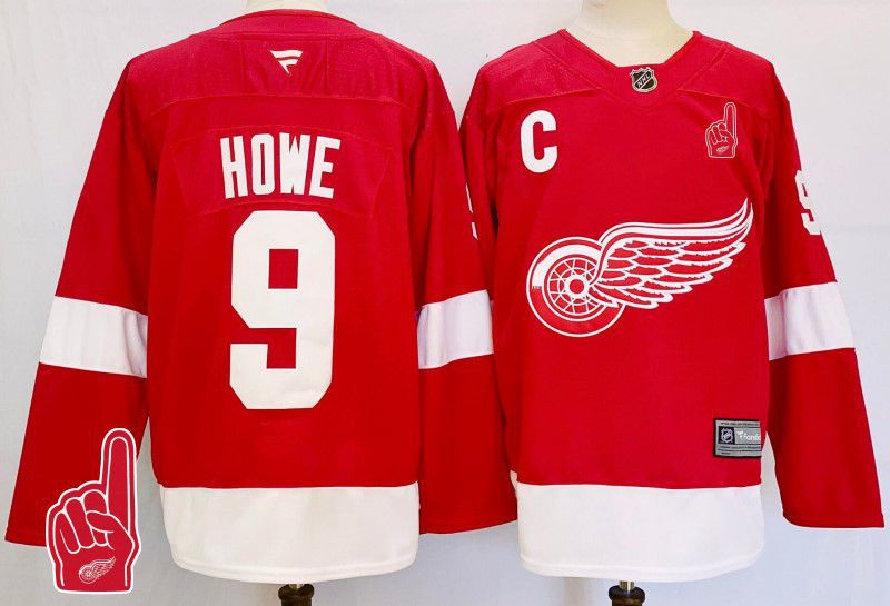 Men Detroit Red Wings #9 Howe Red Fanatics 2025 NHL Jersey style 5